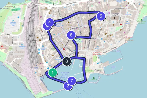 Routenkarte des Stadtrundgangs durch Lindau