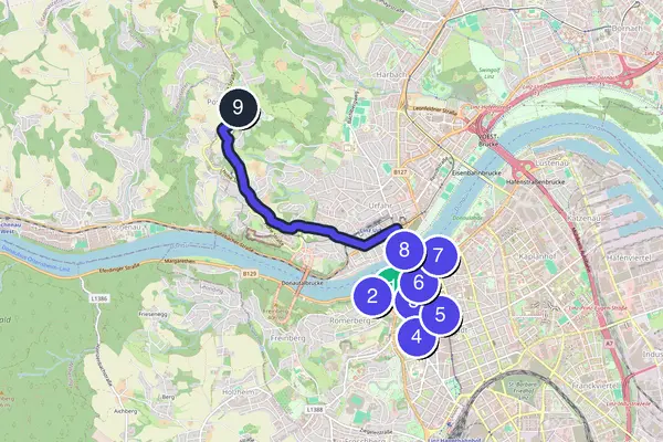 Routenkarte des Stadtrundgangs durch Linz