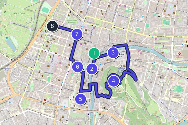 Routenkarte des Stadtrundgangs durch Ljubljana