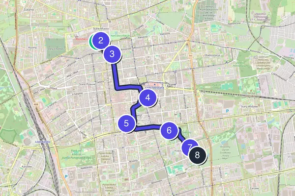 Walking tour route map of Łódź