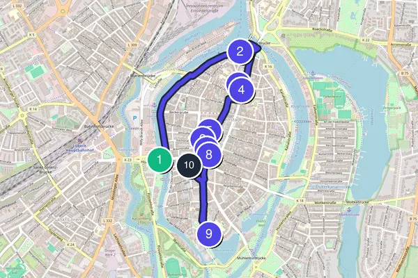 Routenkarte des Stadtrundgangs durch Lübeck