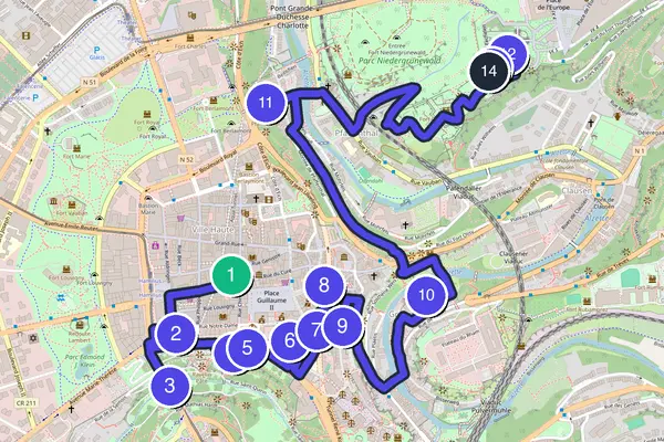 Routenkarte des Stadtrundgangs durch Luxemburg (Stadt)