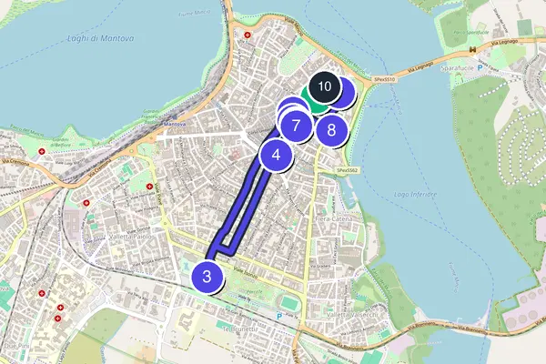 Routenkarte des Stadtrundgangs durch Mantua