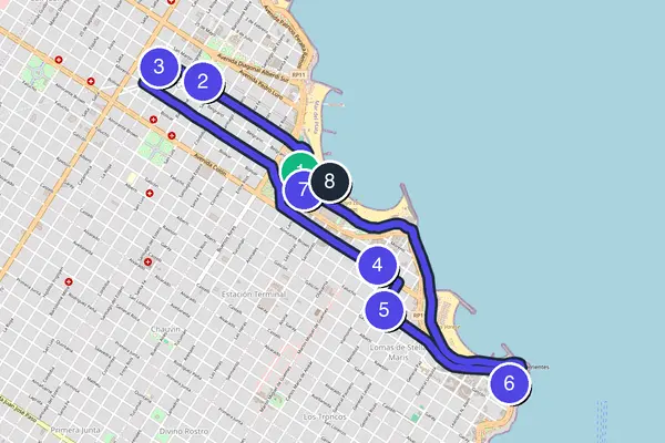 Walking tour route map of Mar del Plata