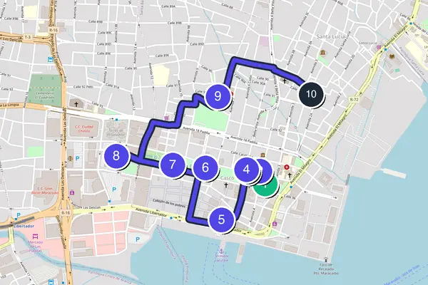 Walking tour route map of Maracaibo
