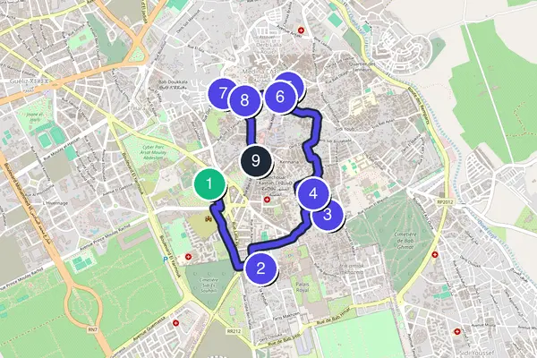 Routenkarte des Stadtrundgangs durch Marrakesch