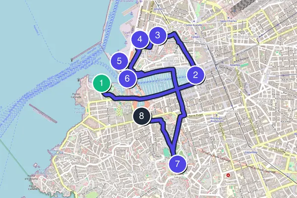 Walking tour route map of Marseille