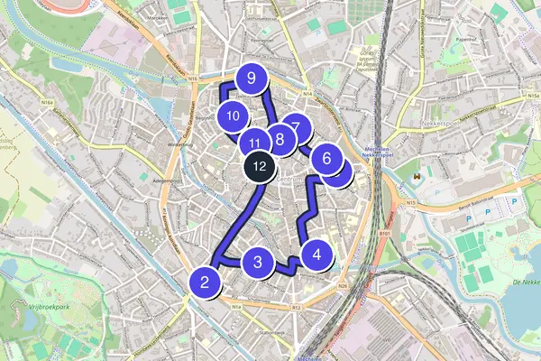 Walking tour route map of Mechelen
