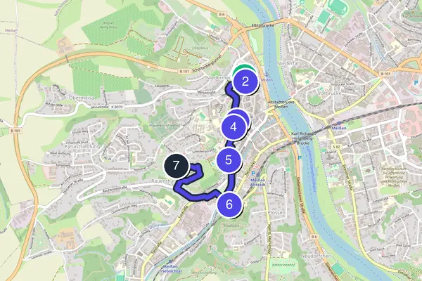 Routenkarte des Stadtrundgangs durch Meißen