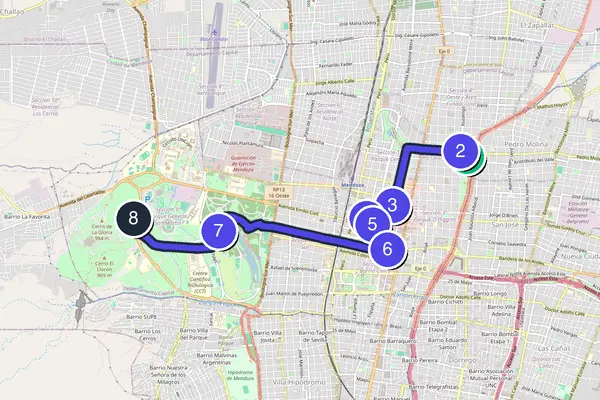 Walking tour route map of Mendoza