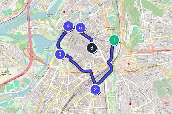Routenkarte des Stadtrundgangs durch Metz
