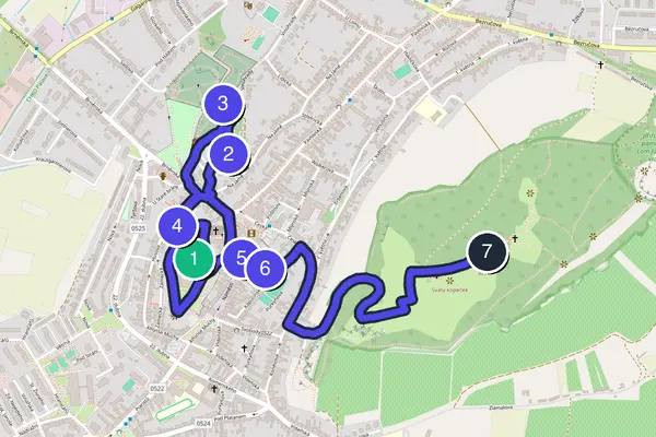 Routenkarte des Stadtrundgangs durch Nikolsburg