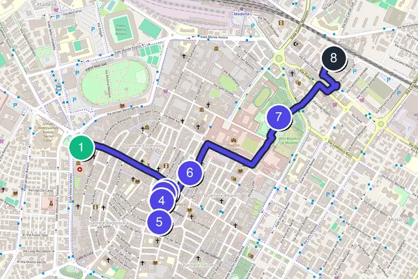Routenkarte des Stadtrundgangs durch Modena