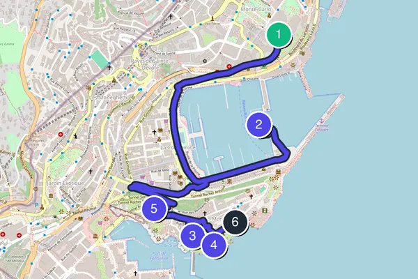Walking tour route map of Monaco