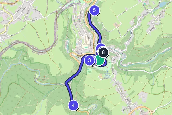 Walking tour route map of Monschau