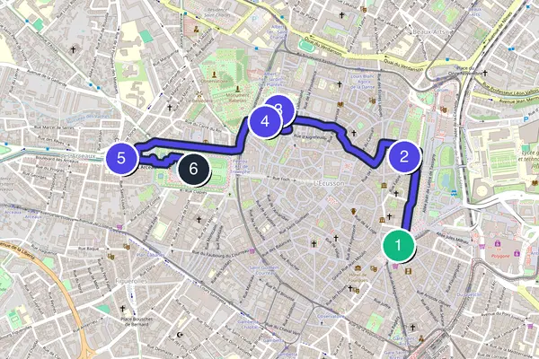 Walking tour route map of Montpellier
