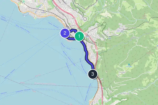 Routenkarte des Stadtrundgangs durch Montreux