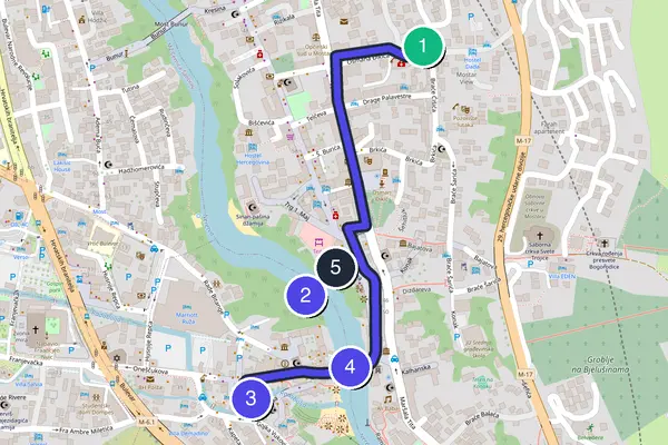 Walking tour route map of Mostar