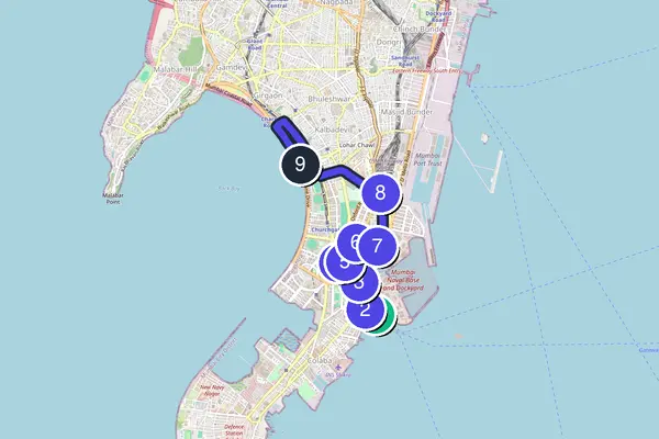 Routenkarte des Stadtrundgangs durch Mumbai
