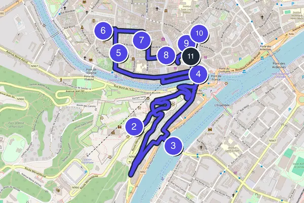 Routenkarte des Stadtrundgangs durch Namur