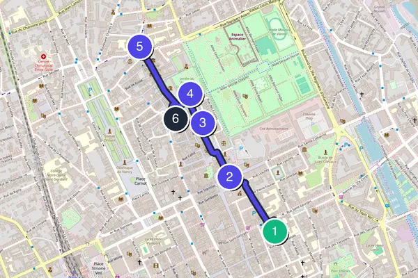 Walking tour route map of Nancy