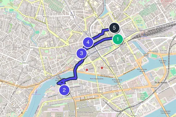 Walking tour route map of Nantes