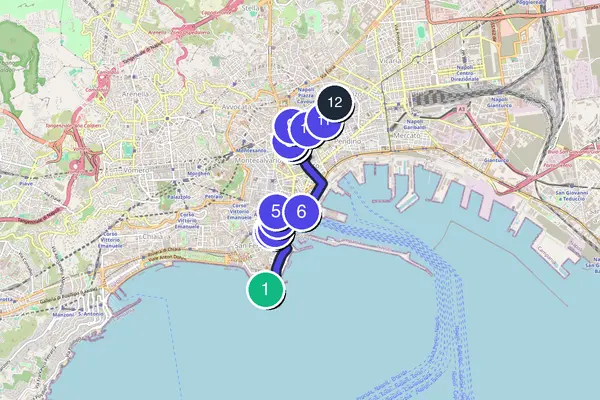 Walking tour route map of Naples