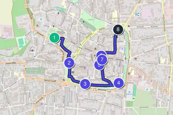 Walking tour route map of Naumburg
