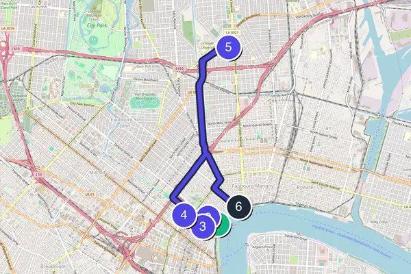 Walking tour route map of New Orleans