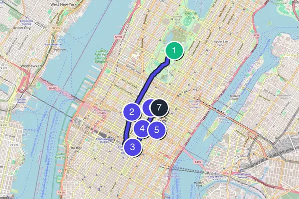 Walking tour route map of New York