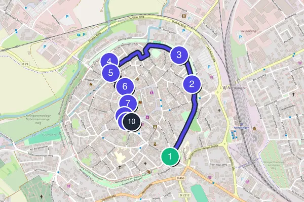 Walking tour route map of Nördlingen