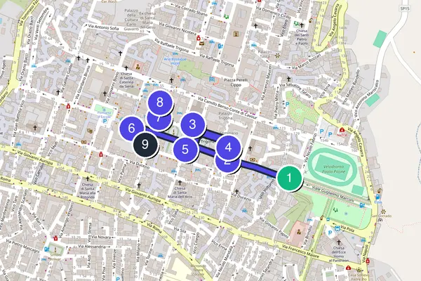 Routenkarte des Stadtrundgangs durch Noto