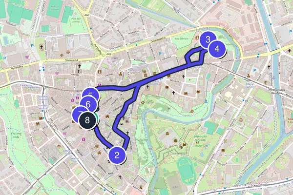 Walking tour route map of Olomouc