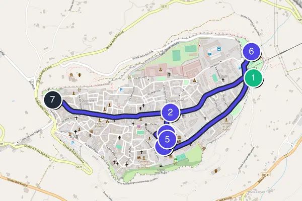 Routenkarte des Stadtrundgangs durch Orvieto