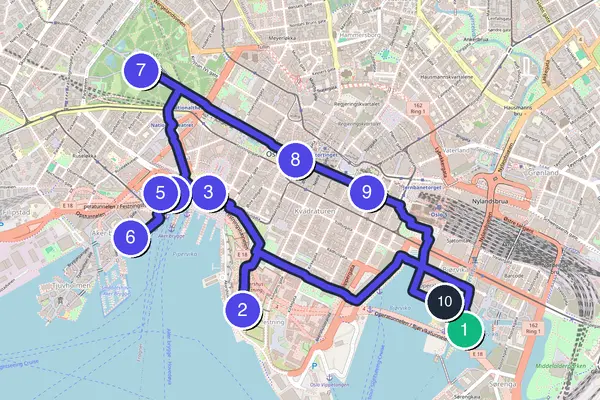 Walking tour route map of Oslo