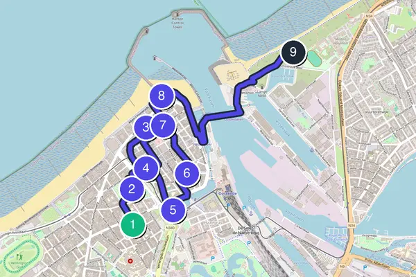 Walking tour route map of Ostend