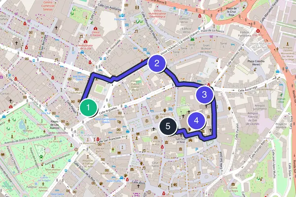 Walking tour route map of Oviedo