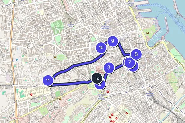 Routenkarte des Stadtrundgangs durch Palermo