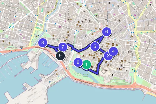 Walking tour route map of Palma