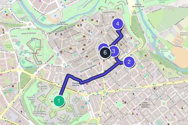 Routenkarte des Stadtrundgangs durch Pamplona