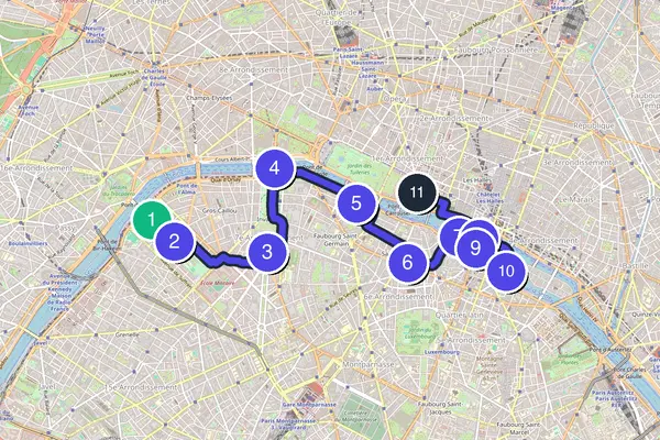 Routenkarte des Stadtrundgangs durch Paris