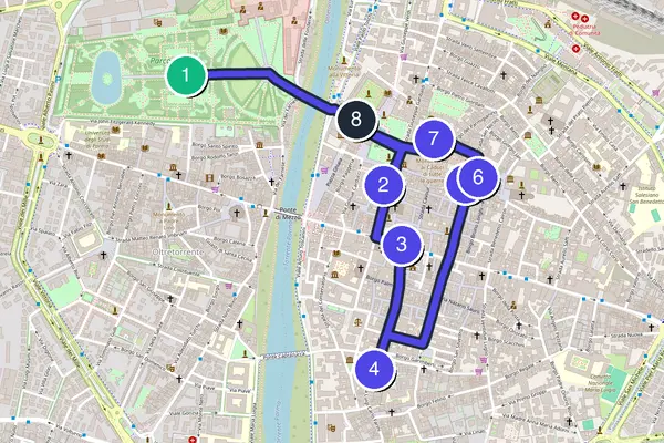 Walking tour route map of Parma