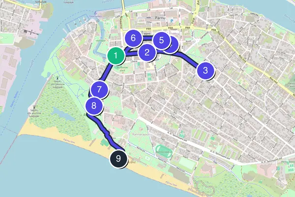 Routenkarte des Stadtrundgangs durch Pärnu