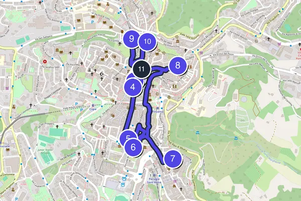 Walking tour route map of Perugia