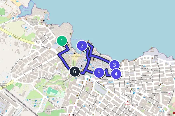 Walking tour route map of Polignano a Mare