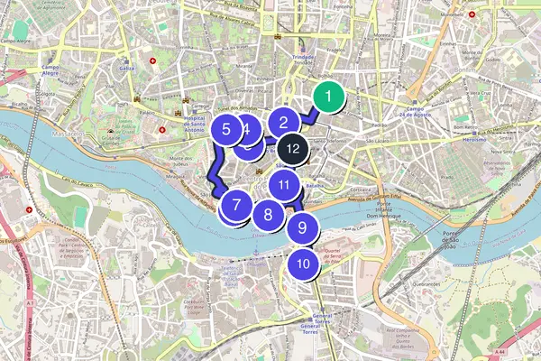 Routenkarte des Stadtrundgangs durch Porto