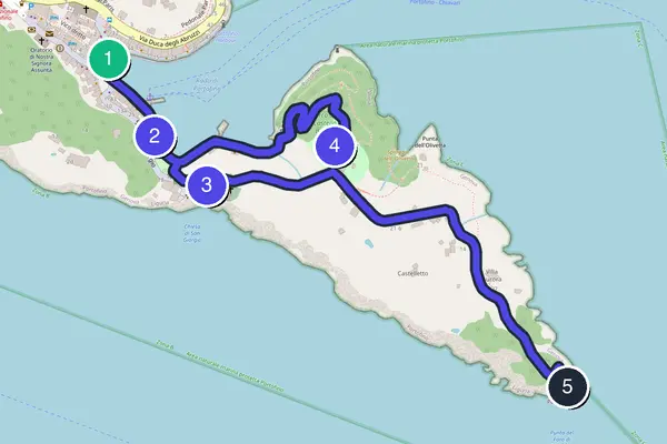 Walking tour route map of Portofino