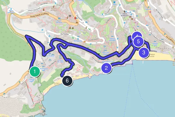 Routenkarte des Stadtrundgangs durch Positano