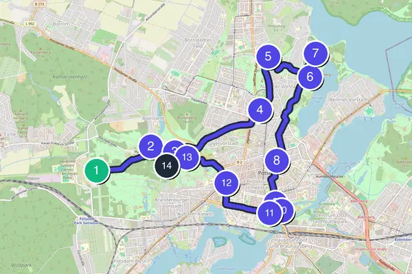 Walking tour route map of Potsdam