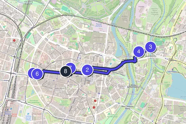 Walking tour route map of Poznań